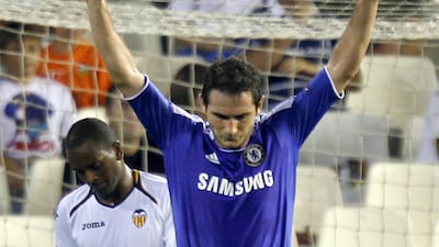 Chelsea's Frank Lampard celebrates his goal against Valencia at the Mestalla Stadium in September 2011. Reuters
