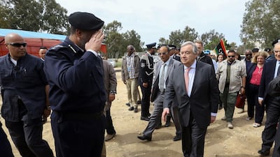 United Nations Secretary-General Antonio Guterres visits Ain Zara detention centre for migrants in the Libyan capital Tripoli on April 4, 2019. AFP