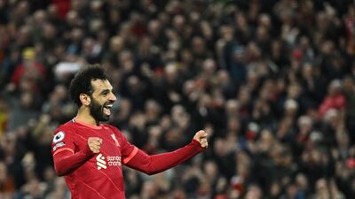 Mohamed Salah celebrates after scoring Liverpool's fourth goal. AFP
