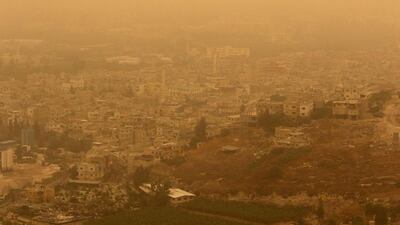 A view of the Palestinian refugee camp of Ain El Helweh in southern Lebanon during a sandstorm. Mahmoud Zayyat / AFP Photo