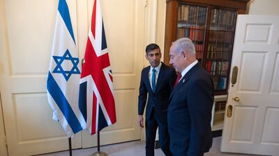 Mr Sunak welcomes Mr Netanyahu inside 10 Downing Street. Photo: No 10 Downing Street