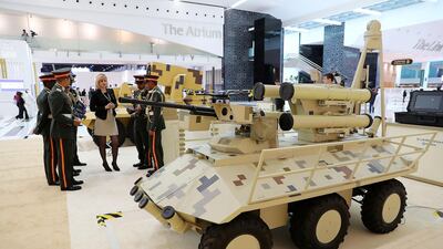 A Fantom unmanned ground vehicle on display at the Ukrainian Defence Industry stand on the first day of the UMEX held at ADNEC in Abu Dhabi. Pawan Singh / The National