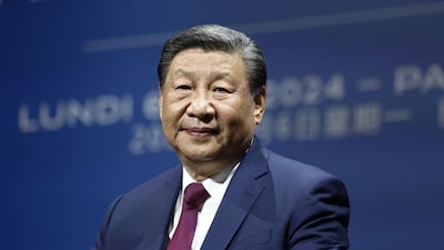 Mr Xi attends the sixth meeting of the Franco-Chinese Business Council at the Marigny Theatre in Paris on Monday. AFP