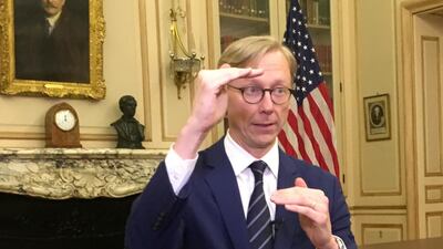 Brian Hook , the US special envoy for Iran, gestures during an interview in Paris, Thursday, June 27, 2019. AP