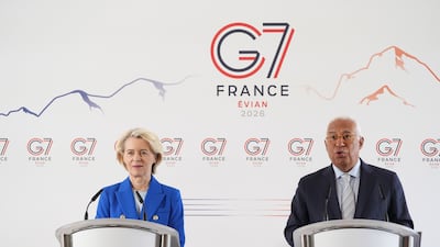 European Commission President Ursula von der Leyen and European Council President Antonio Costa at the G7 summit in Evian. Bloomberg