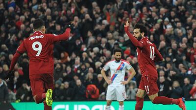 Mohamed Salah, right, and Roberto Firmino were both among the goals in Liverpool's win over Crystal Palace. AP Photo