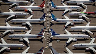 Boeing 737 Max jets parked in Seattle. US Senate investigators accused Boeing of coaching test pilots during the aircraft's recertification process. EPA.