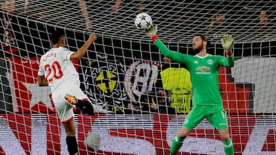 David De Gea makes a spectacular save from Sevilla’s Luis Muriel REUTERS/Jon Nazca