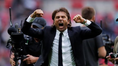 Manager Antonio Conte celebrates after Chelsea's match winner against Tottenham Hotspur. Andrew Couldridge / Reuters