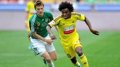 Willian of FC Anzhi Makhachkala, right.