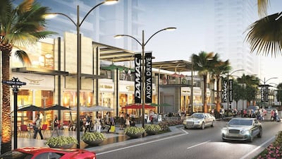The Drive for Akoya by Damac is a Beverly Hills-style shopping strip. The high-end shopping street is set to include an artificial ice rink, outdoor cinema, nine-hole putting green and children’s play area. Courtesy Damac