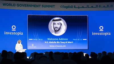 UAE Minister of Economy Abdulla Bin Touq speaks at the Investopia Summit in Dubai. Photo: World Government Summit