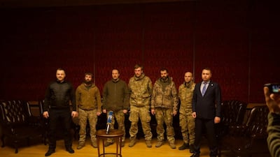 Commanders of forces who defended Ukraine's Azovstal Iron and Steel Works in Mariupol speak with Ukrainian President Volodymyr Zelenskyy by video link. Reuters