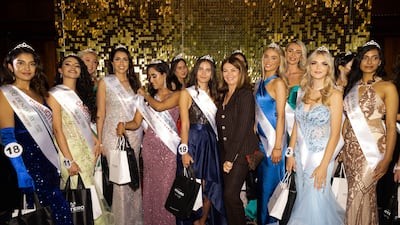 Miss England director Angie Beasley with finalist Melisa Raouf and other contestants. Photo: Kam Murali