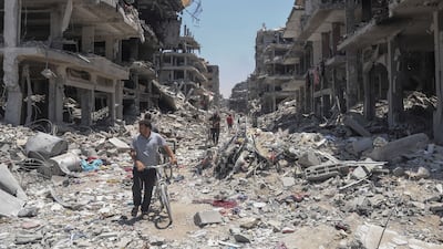 An area destroyed in the Israeli offensive in Jabalia, in the northern Gaza Strip. AP