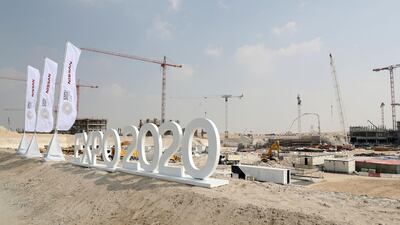 Construction work on the Expo 2020 site at the Al Wasl Plaza. Chris Whiteoak / The National