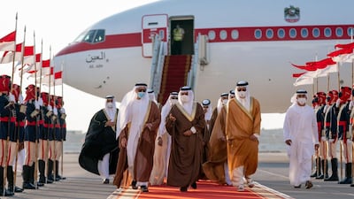 Sheikh Saif bin Zayed and Sheikh Mansour bin Zayed arrive in Bahrain to offer condolences on behalf of the UAE leadership. Wam