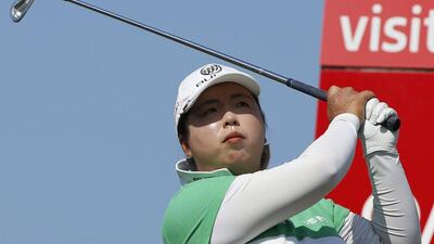 Shanshan Feng of China plays a shot during the final round of the Dubai Ladies Masters tournament on Saturday. Karim Sahib / AFP / December 12, 2015