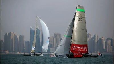 Synergy, left, and Emirates Team New Zealand were among competitors in the first series of round-robin matches yesterday.