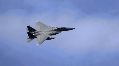 A US F-15 Eagle fighter aircraft flies at an event at Lielvarde Air Base, Latvia, on May 19, 2016. Valda Kalnina /EPA