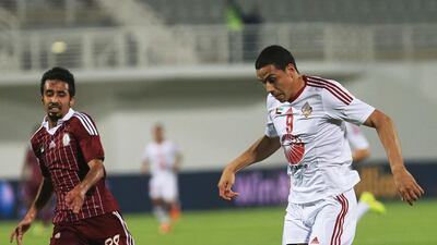 Mohamed Barghash, left, and Al Wahda may be atop the league standings but they gave up valuable points at home on Tuesday night to Wanderley Monteiro and his Sharjah side. Ravindranath K / The National
