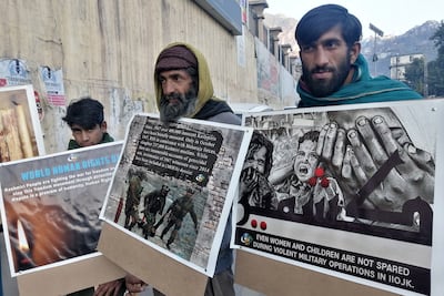 Kashmiris during a protest to show solidarity with the people of Indian-administered Kashmir in 2021. EPA