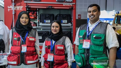 Ayesha Foolad, left, Hamda Al Hammadi and Dr Saad Al Ameri were part of the five-member team sent to Kahramanmaras in Turkey. Antonie Robertson / The National