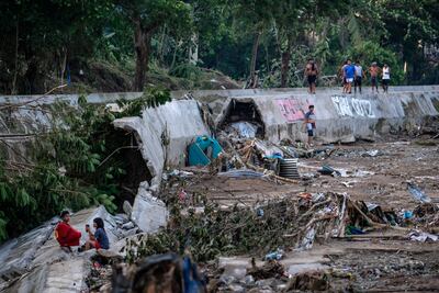 A river wall damaged by floods from typhoon Kalmaegi in Bacayan, Cebu City, central Philippines. EPA