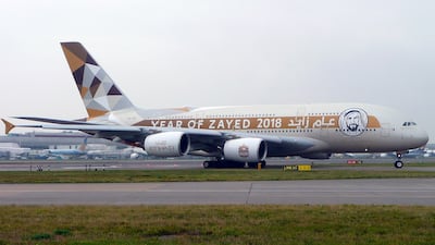An Etihad A380 with Year of Zayed livery. Courtesy Etihad Airways