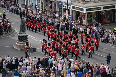 Military personnel arriving for the Guard Change at Windsor Castle. Picture date: Saturday September 11, 2021.