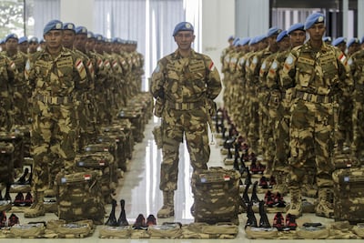 Indonesian peace-keeping soldiers, pictured in preparation for deployment to the Democratic Republic of Congo, are on their way to Gaza. Getty Images