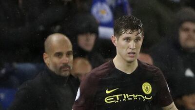 John Stones during the match against Leicester as Pep Guardiola looks on. Carl Recine / Action Images / Reuters / December 10, 2016