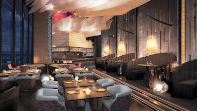 Rendering of one of the Akira Back restaurant's dining areas at the new W Hotel on Palm Jumeirah