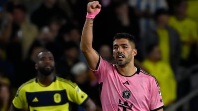 Inter Miami forward Luis Suarez celebrates after scoring. AP