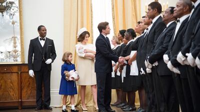 Second left, Chloe Barach as Caroline Kennedy, Minka Kelly as Jackie Kennedy, James Marsden as President Kennedy and Forest Whitaker as Cecil Gaines, third from right, in a scene from Lee Daniels' The Butler. AP Photo / The Weinstein Company, Anne Marie F??