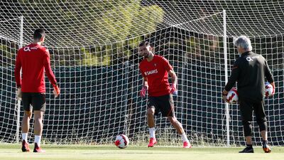 Portuguese goalkeeper Rui Patricio trains for the World Cup qualifier. EPA