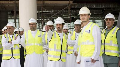 Sheikh Hazza bin Zayed, Deputy Chairman of the Abu Dhabi Executive Council, visits the departures and arrivals halls, parking and the transit passengers’ section during his tour of the Midfield Terminal Building at Abu Dhabi International Airport on Sunday. Wam