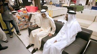 Omar Al-Futtaim, left, vice chairman of Al-Futtaim, at the new Ikea on Yas Island, with Ahmed Ali al Sayegh, chairman of Aldar Properties.