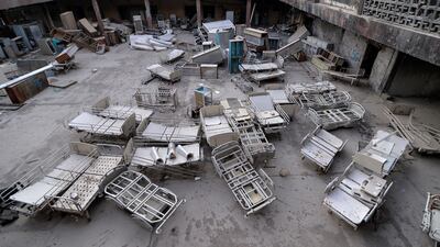 Medical equipment is pictured abandoned in the compound of the destroyed Mosul general Hospital in northern Iraq. AFP