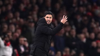 Arsenal manager Mikel Arteta gestures on the touchline. PA
