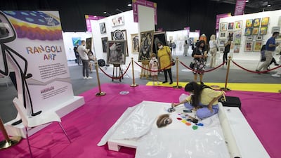 Rangoli Art at the World Art Dubai at Dubai World Trade Centre. Leslie Pableo for The National for Razmig's story