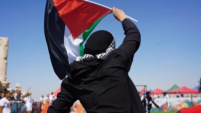 TheLet Gaza Live team plays against the Plastiquas team in the GGWCup semi final. Amy McConaghy / The National