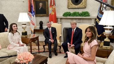 Mr Trump voiced optimism on the peace process, saying 'we’re doing very well in the Middle East. A lot of progress has been made.' EPA