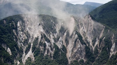 Damage from a landslide on the slopes of Mayuyama mountain after an earthquake struck Japan's southern Kumamoto prefecture, in Shimabara City, Nagasaki Prefecture, Japan. Reuters