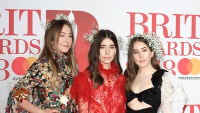 Haim, aka Este Haim, Danielle Haim and Alana Haim, wore Rodarte and, aptly, covered themselves in baby's breath (which is one of the brand's current signatures) while doing so. Getty Images