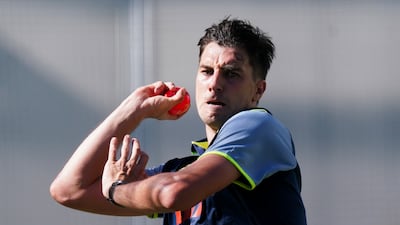 Australia fast-bowler Pat Cummins during a nets session at The Gabba. PA