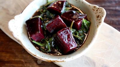 Roasted beetroot salad with spinach. Pawan Singh / The National