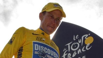 Lance Armstrong on the winners' podium at the 92nd Tour de France in July 2005.