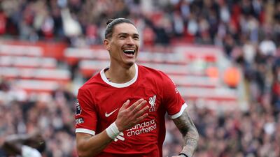 Darwin Nunez after scoring Liverpool's second goal. Getty