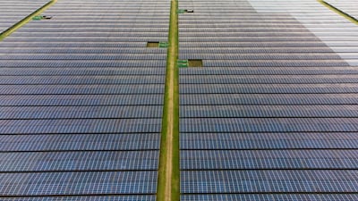 Photovoltaic panels and inverter stations at the Cestas Solar Park in Cestas, France. Bloomberg